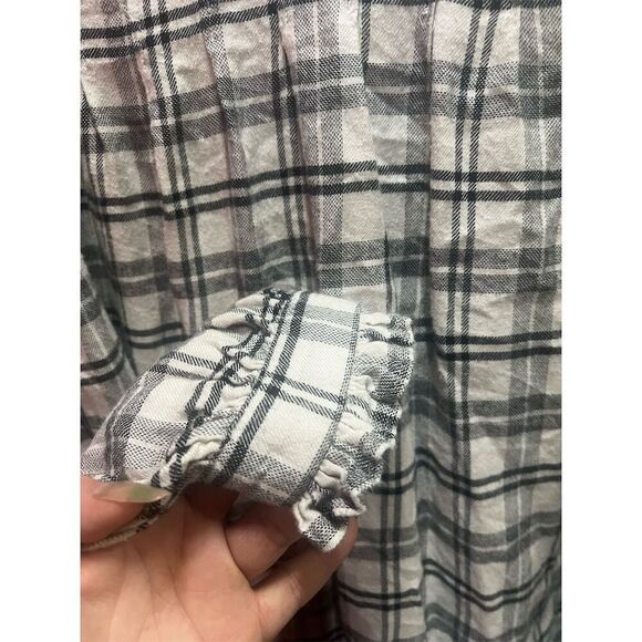Rails Women's Plaid Ruffle Neck Blouse Ivory Onyx Size M Long Sleeve - Picture 8 of 8